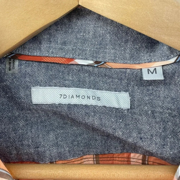 7 Diamonds Shirt Men's Sz M Orange Button-Up Plaid Collared Regular Fit Pockets - Picture 4 of 10